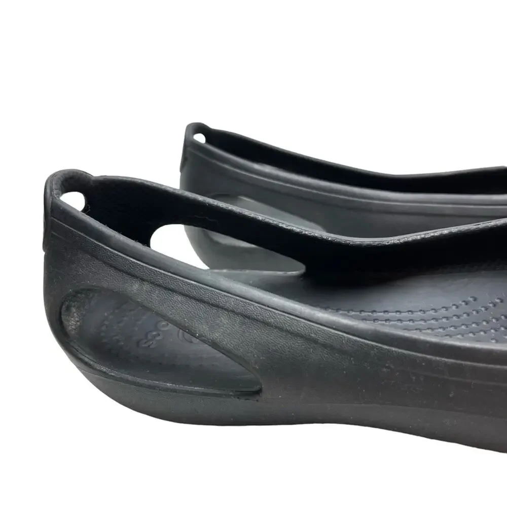 CROCS Black Slip On Round Toe Rubber Waterproof Flats Loafers Casual Shoes sz 8